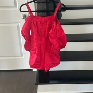Red off the shoulder romper